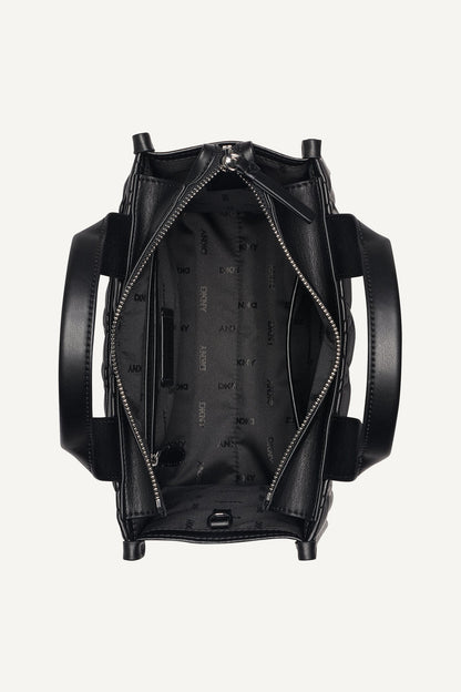 HADLEE SMALL QUILTED LOGO TOTE Black/Silver | DKNY