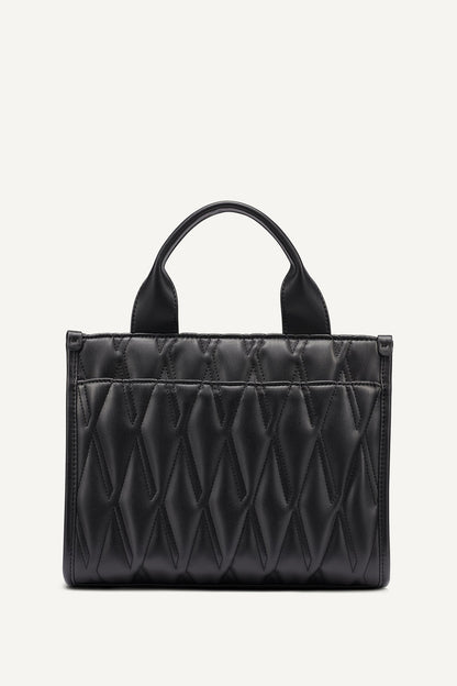 HADLEE SMALL QUILTED LOGO TOTE Black/Silver | DKNY