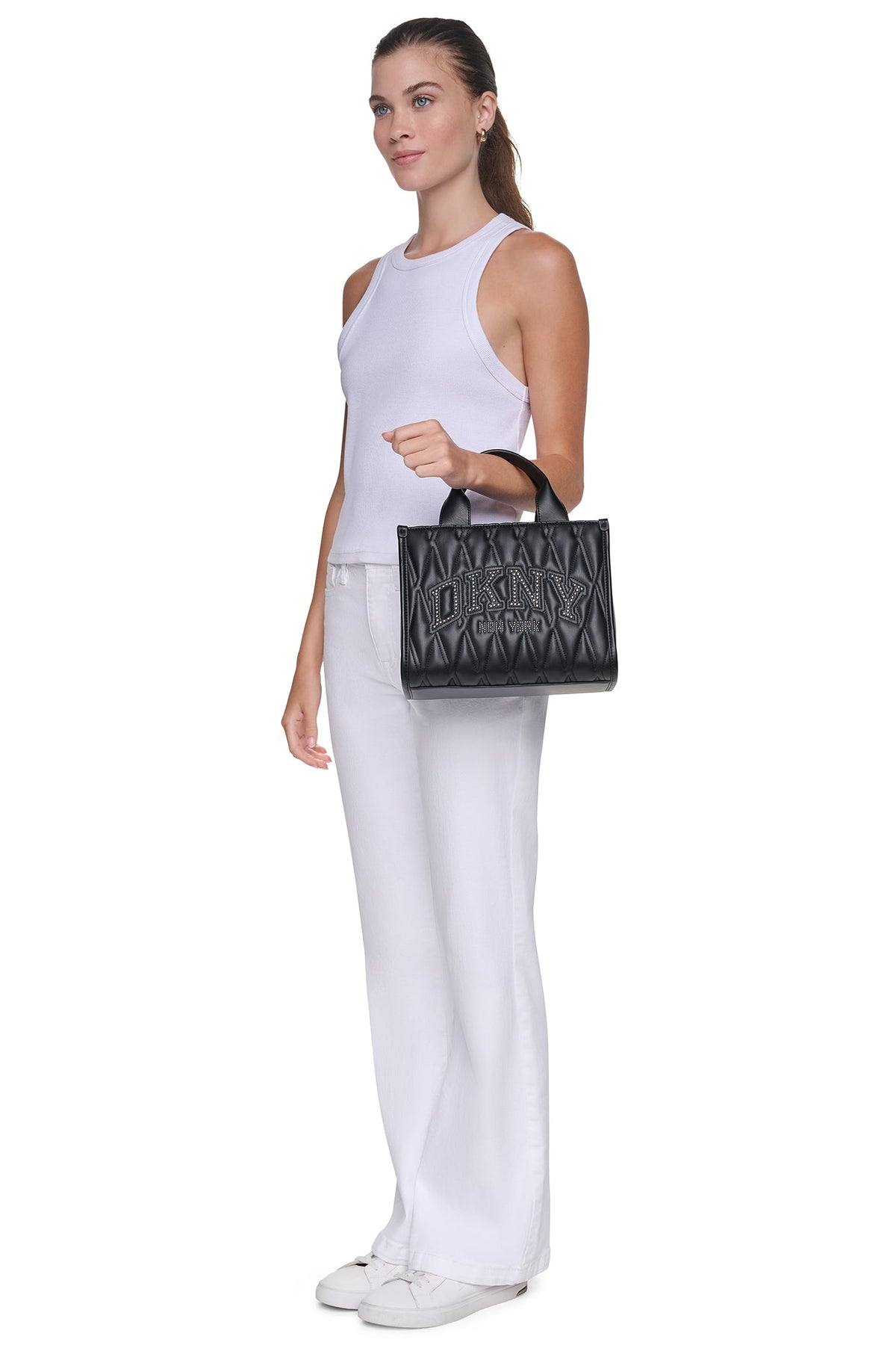 HADLEE SMALL QUILTED LOGO TOTE Black/Silver | DKNY