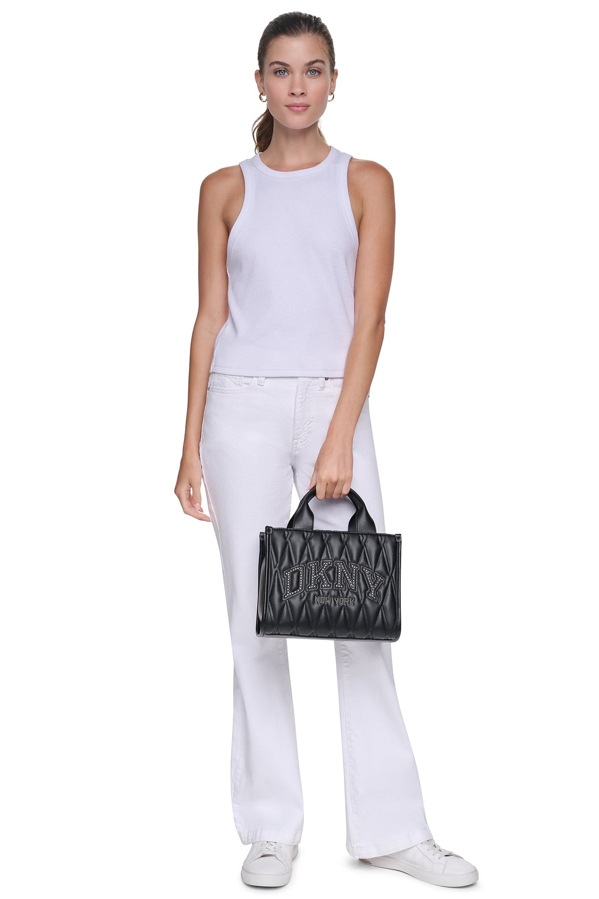 HADLEE SMALL QUILTED LOGO TOTE Black/Silver | DKNY