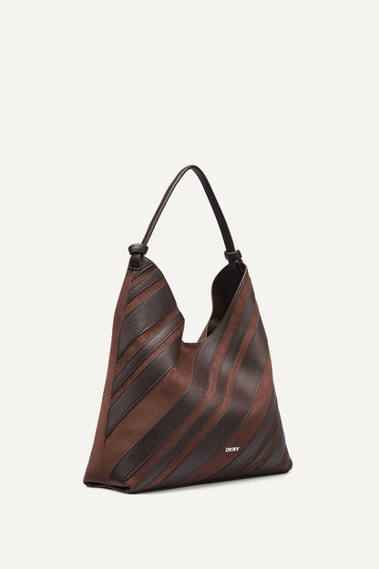 PAULA STRIPE HOBO BAG Coffee Bean | DKNY