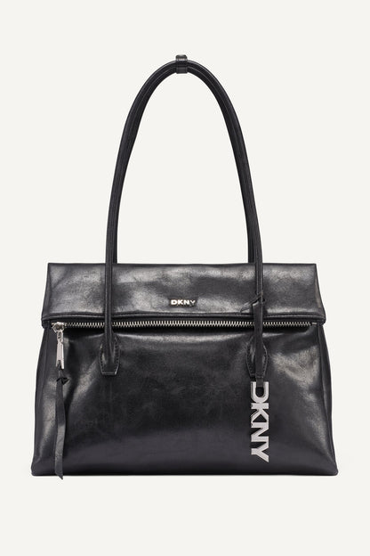 RIVINGTON LARGE LOGO SATCHEL Black/Silver | DKNY