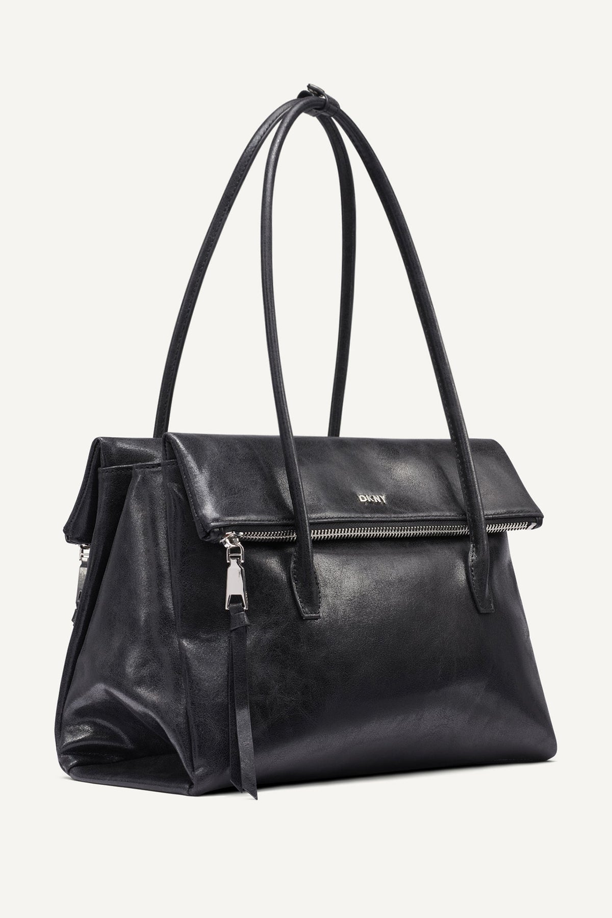 RIVINGTON LARGE LOGO SATCHEL Black/Silver | DKNY