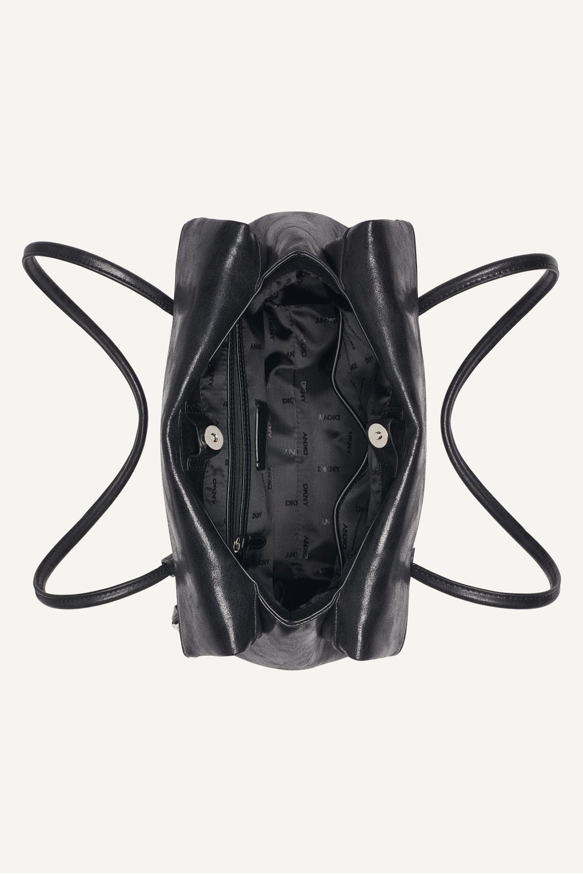 RIVINGTON LARGE LOGO SATCHEL Black/Silver | DKNY