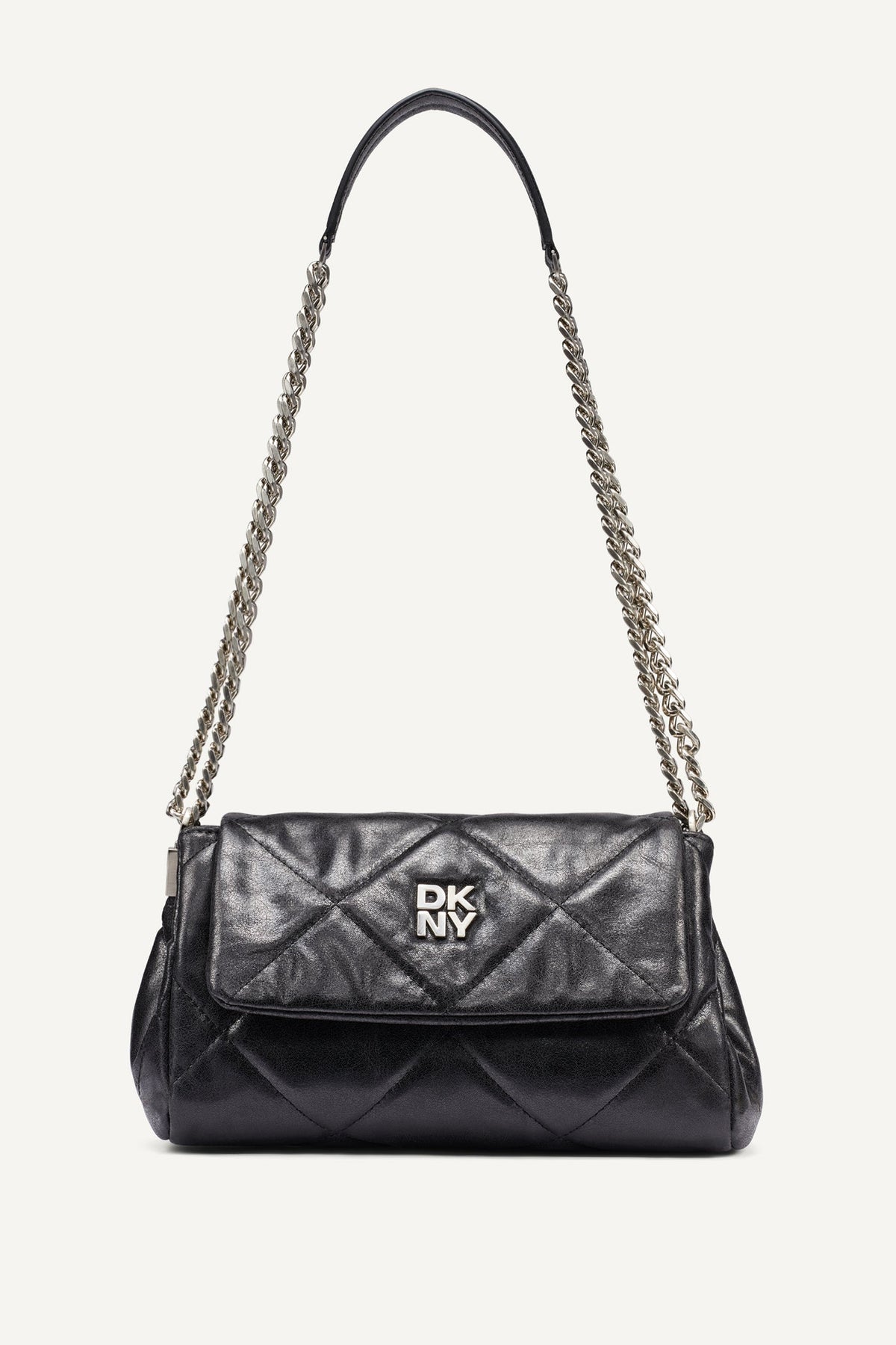 SOHO SMALL FLAP CROSSBODY BAG Black/Silver | DKNY