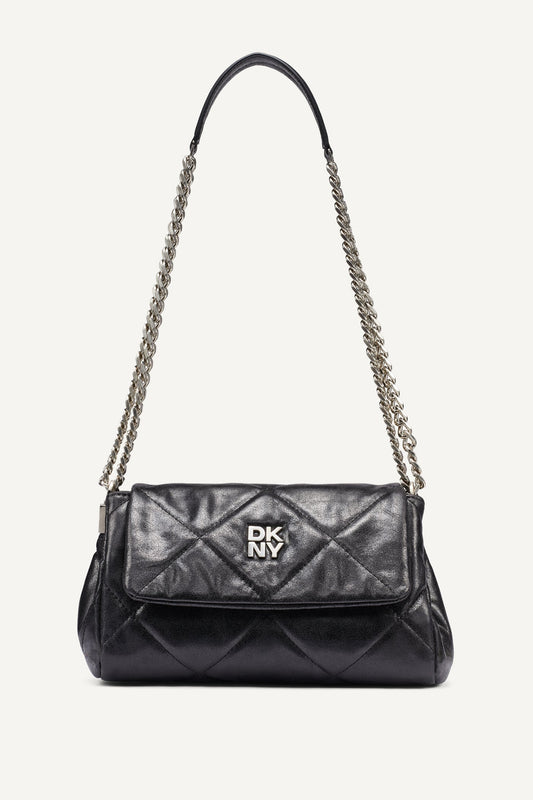 SOHO SMALL FLAP CROSSBODY BAG Black/Silver | DKNY