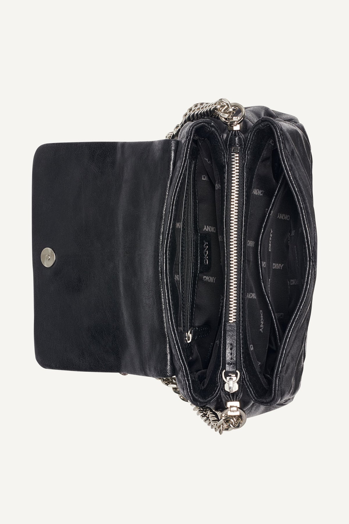 SOHO SMALL FLAP CROSSBODY BAG Black/Silver | DKNY