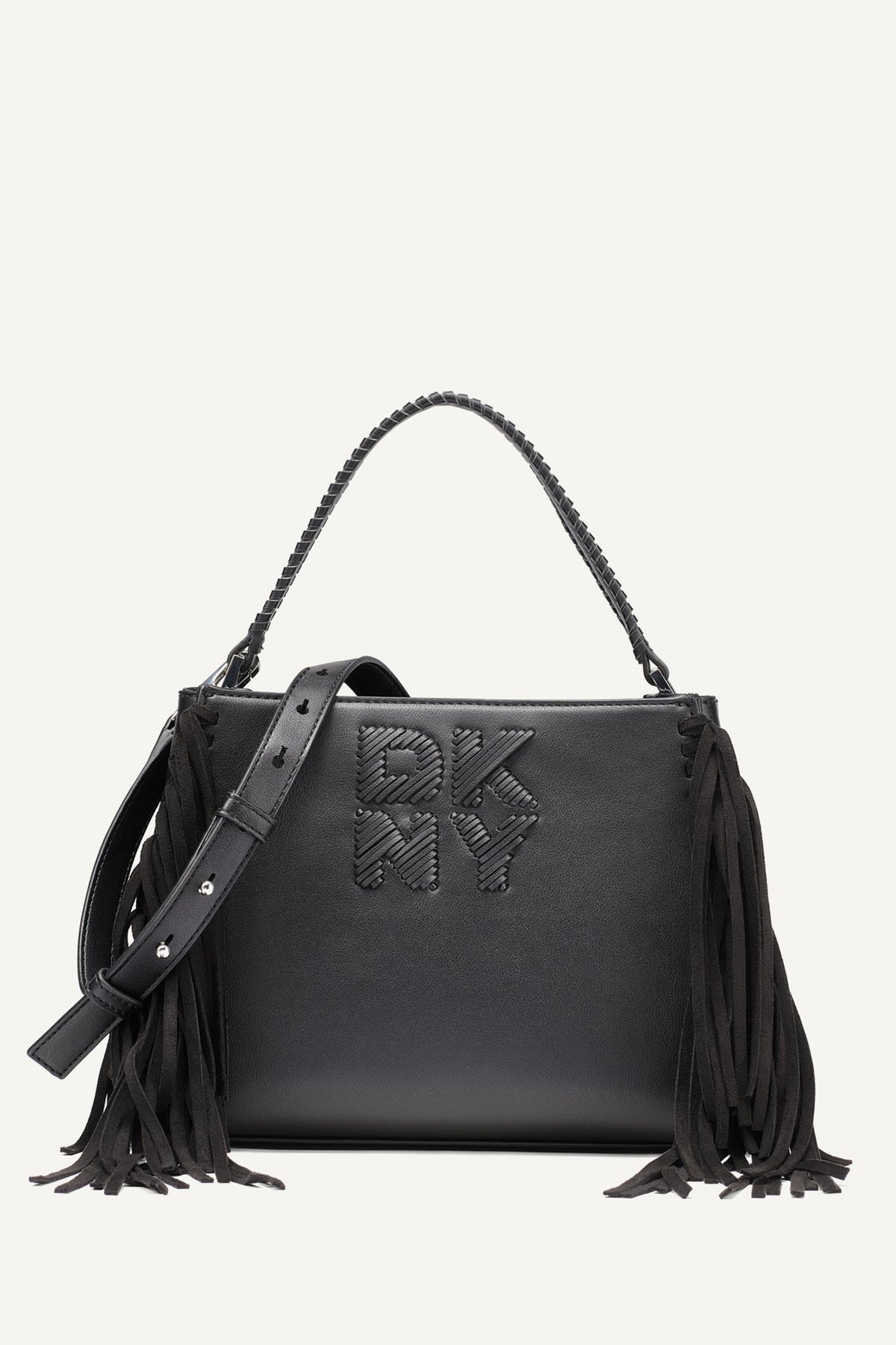 FOSTER MEDIUM FRINGE SATCHEL Black/Silver | DKNY