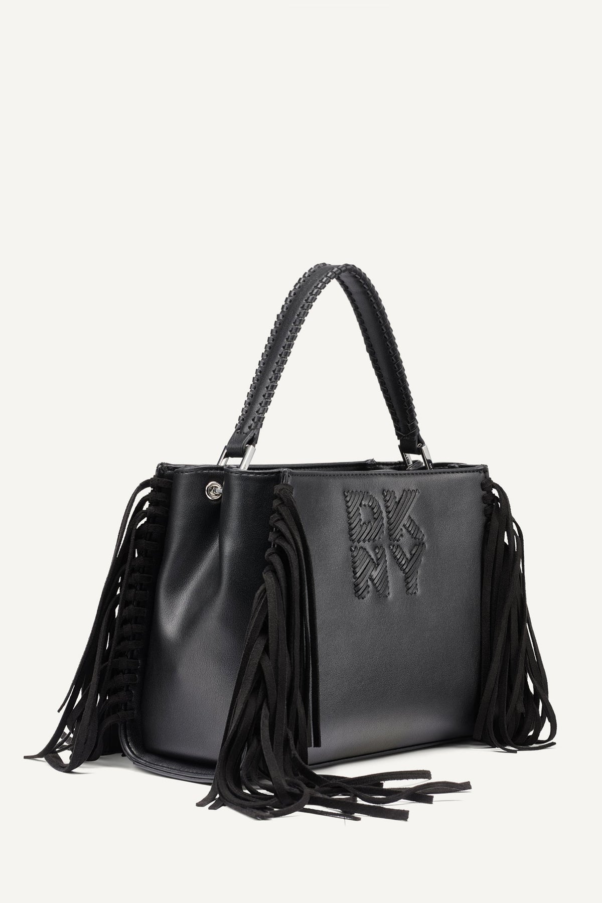 FOSTER MEDIUM FRINGE SATCHEL Black/Silver | DKNY