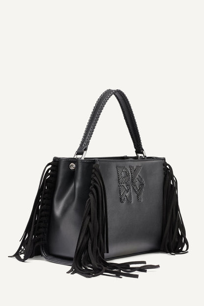 FOSTER MEDIUM FRINGE SATCHEL Black/Silver | DKNY