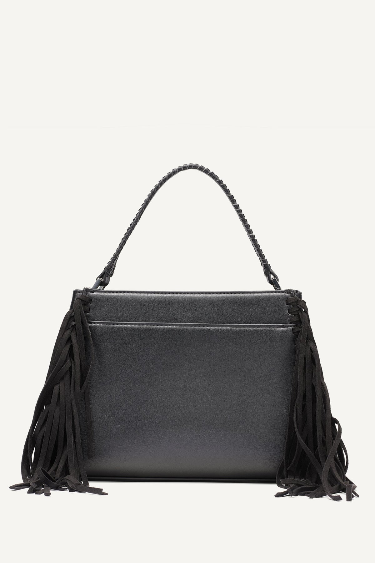 FOSTER MEDIUM FRINGE SATCHEL Black/Silver | DKNY