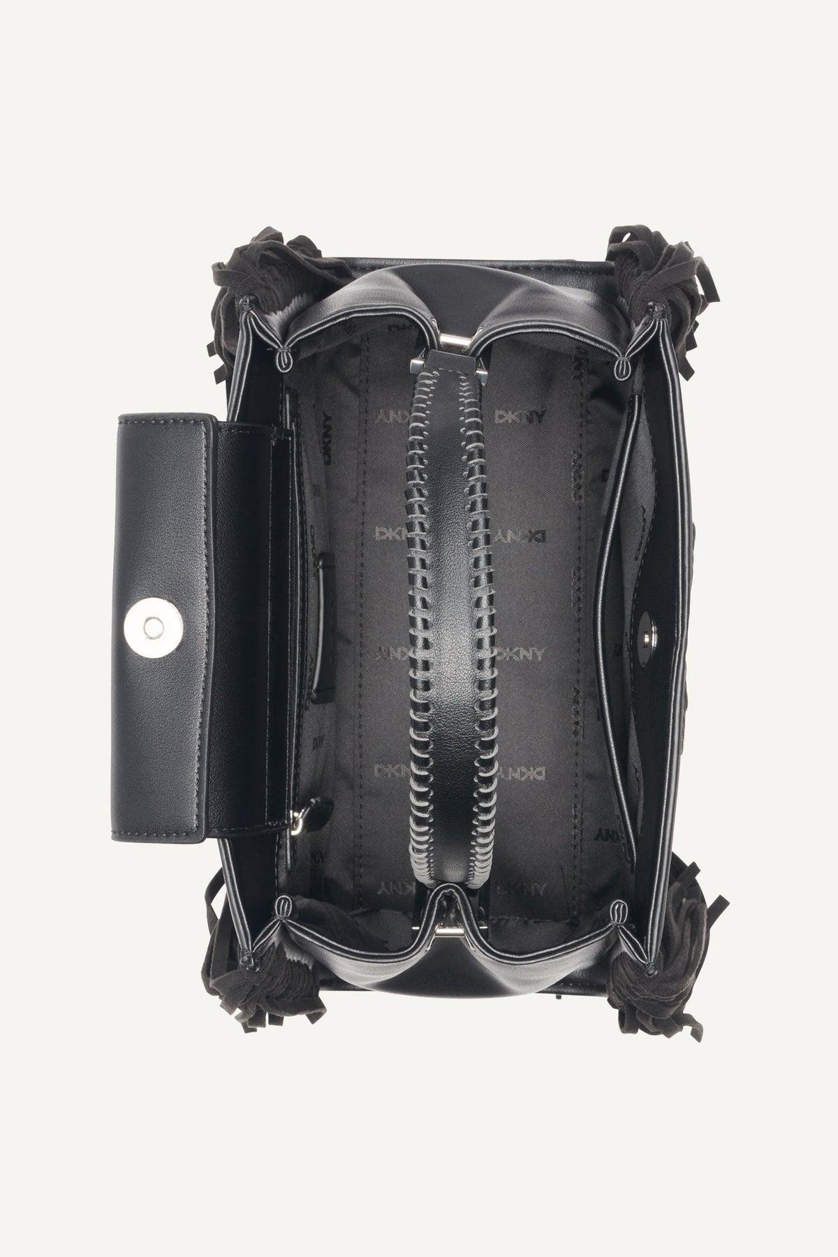 FOSTER MEDIUM FRINGE SATCHEL Black/Silver | DKNY