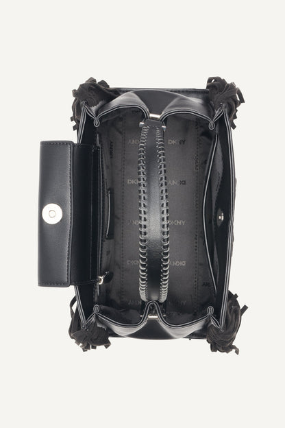 FOSTER MEDIUM FRINGE SATCHEL Black/Silver | DKNY