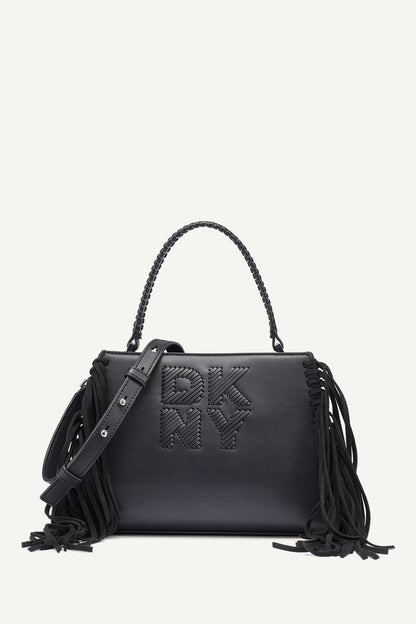 FOSTER SMALL FRINGE SATCHEL Black/Silver | DKNY