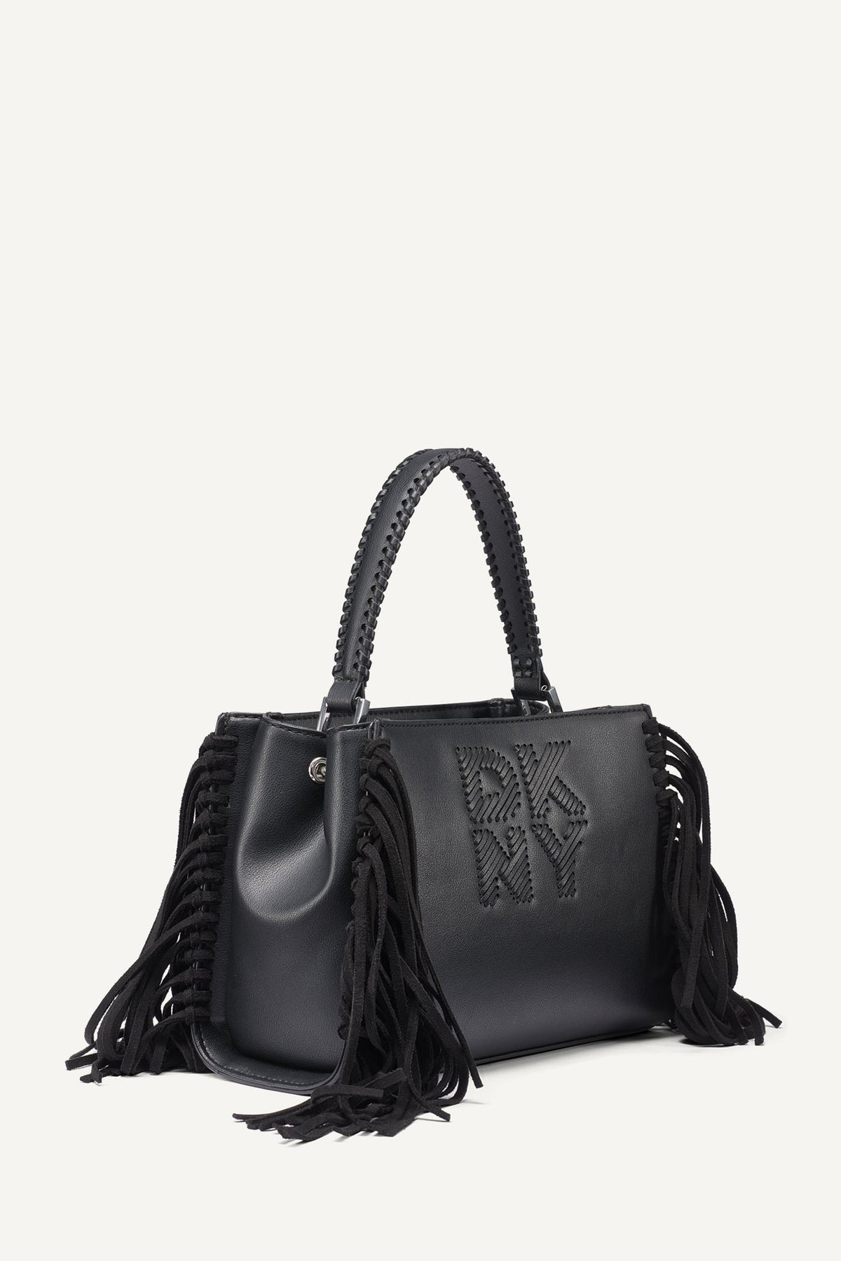 FOSTER SMALL FRINGE SATCHEL Black/Silver | DKNY