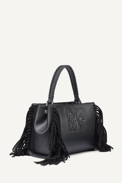 FOSTER SMALL FRINGE SATCHEL Black/Silver | DKNY