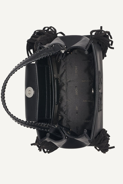 FOSTER SMALL FRINGE SATCHEL Black/Silver | DKNY