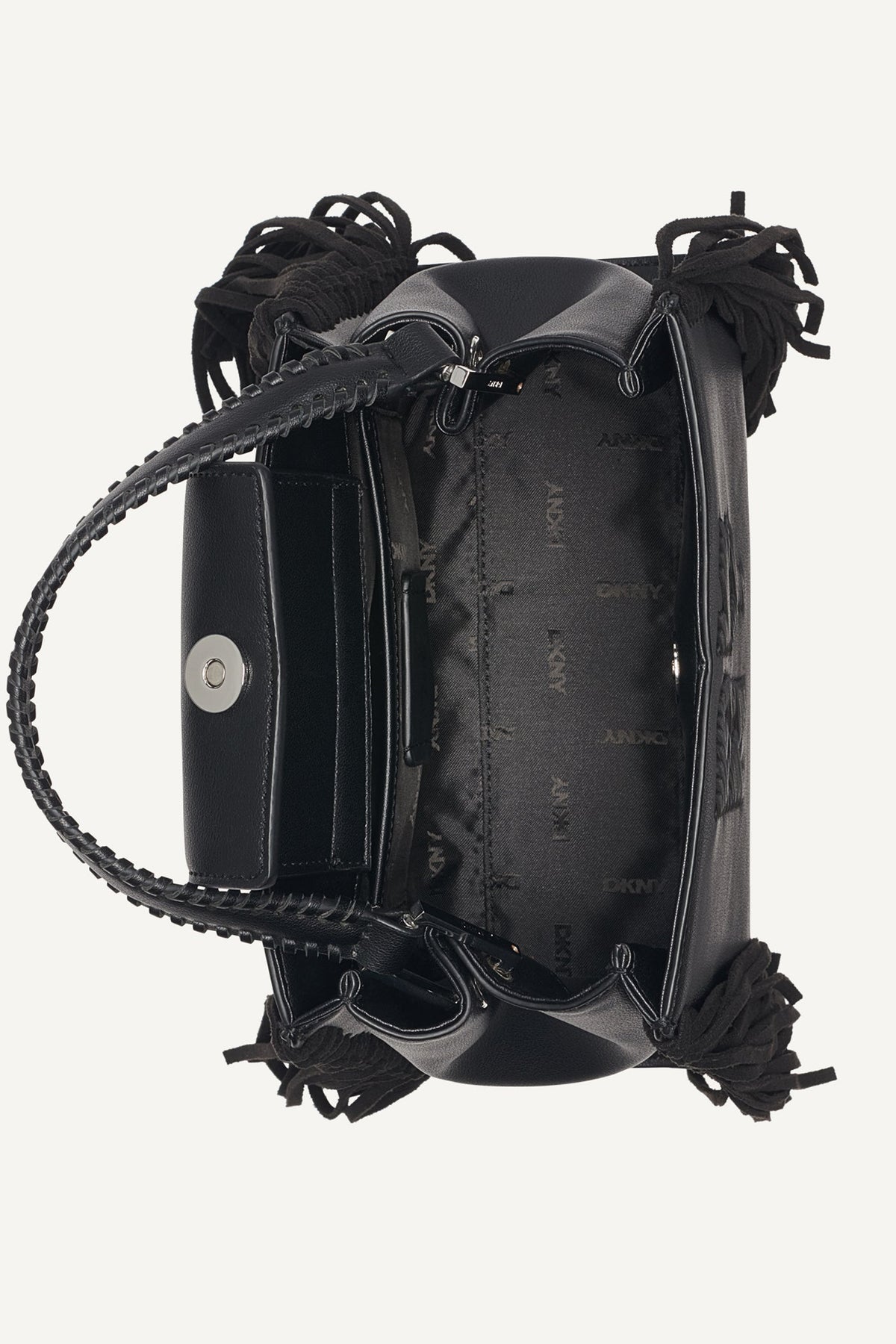 FOSTER SMALL FRINGE SATCHEL Black/Silver | DKNY