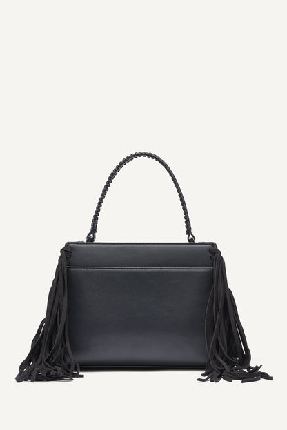 FOSTER SMALL FRINGE SATCHEL Black/Silver | DKNY