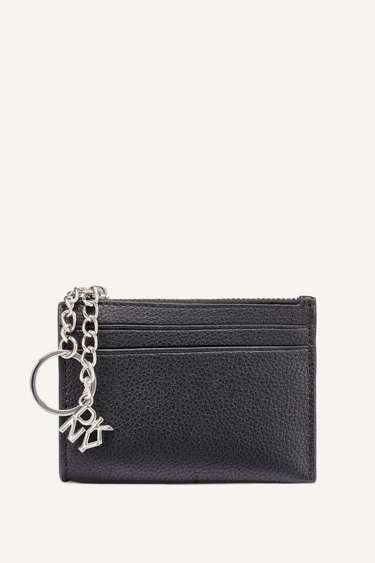 SARAH TOP ZIP CARD HOLDER Black/Silver | DKNY