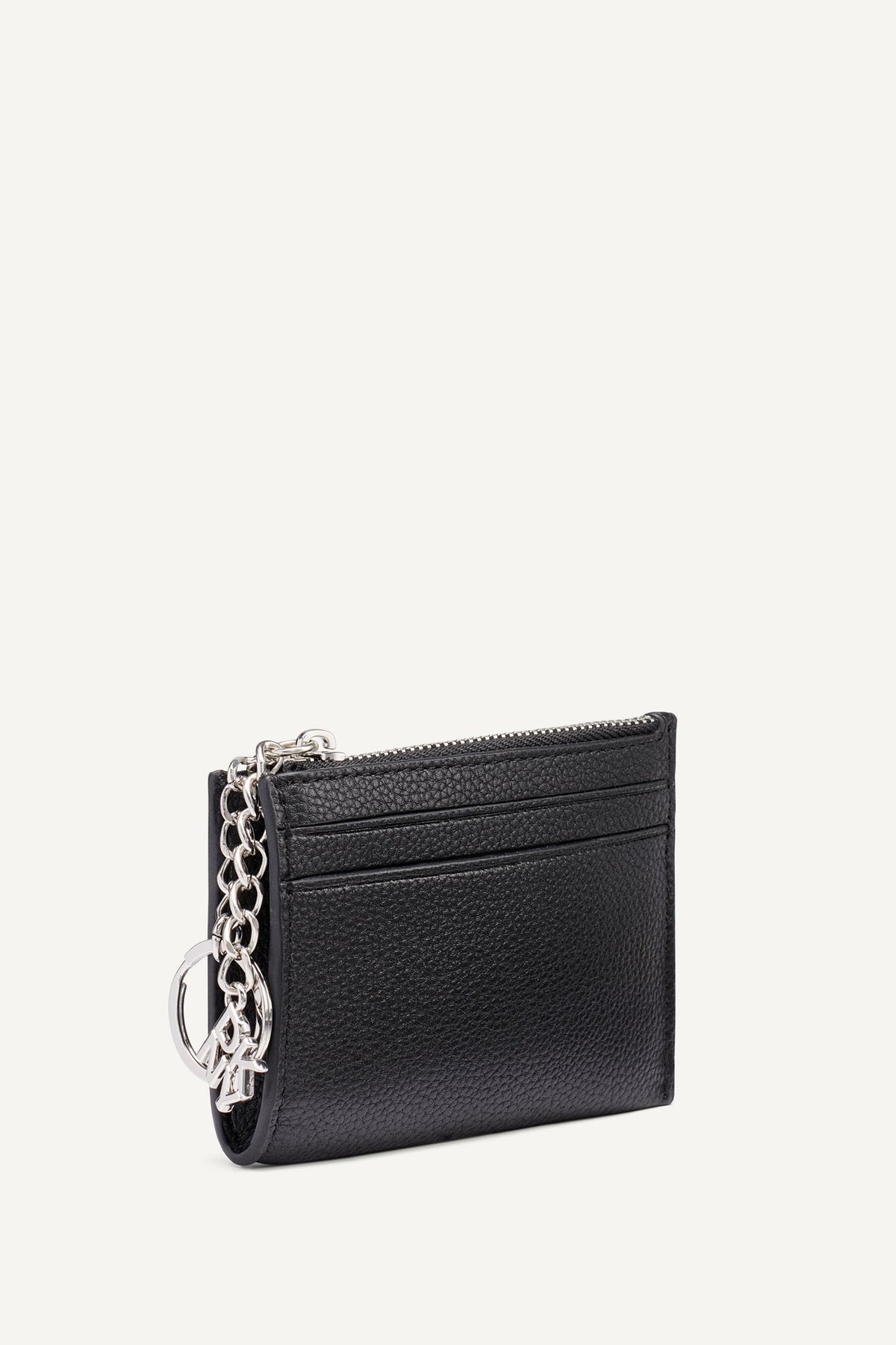 SARAH TOP ZIP CARD HOLDER Black/Silver | DKNY