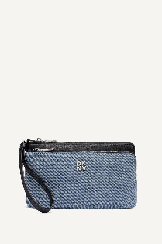 SARAH DUAL ZIP POUCH WRISTLET Denim/Black | DKNY