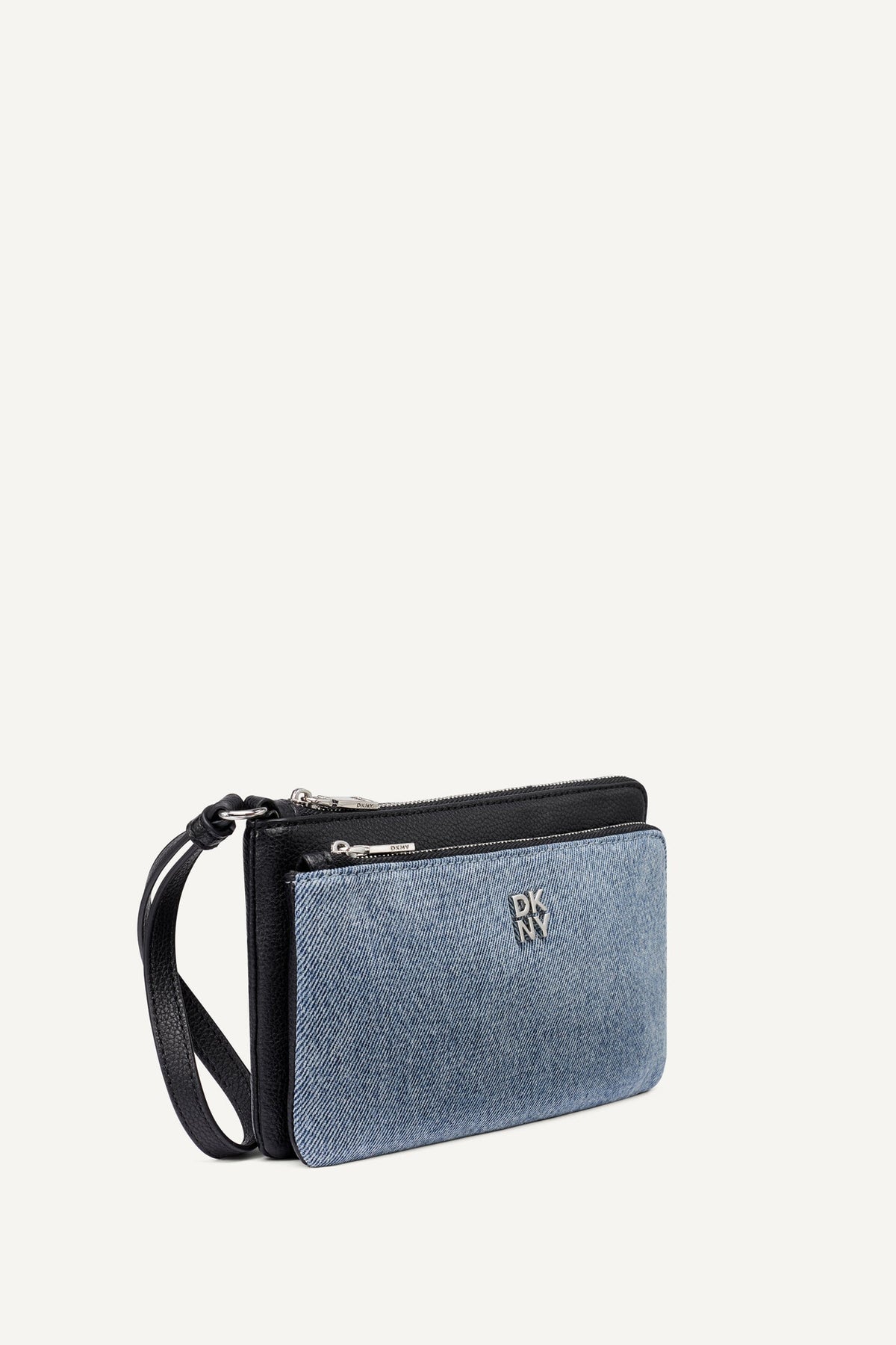SARAH DUAL ZIP POUCH WRISTLET Denim/Black | DKNY