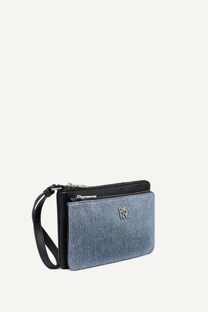 SARAH DUAL ZIP POUCH WRISTLET Denim/Black | DKNY