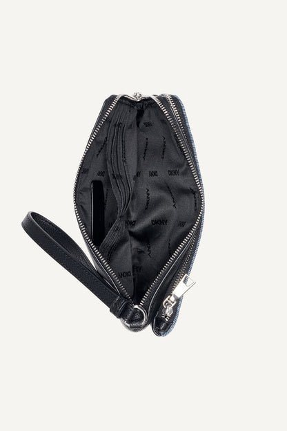 SARAH DUAL ZIP POUCH WRISTLET Denim/Black | DKNY