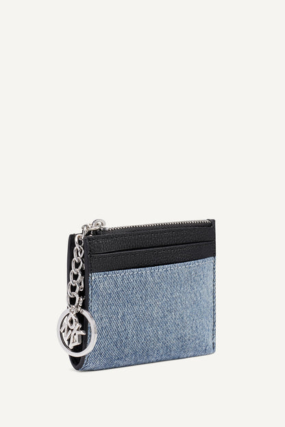 SARAH TOP ZIP CARD HOLDER Denim/Black | DKNY