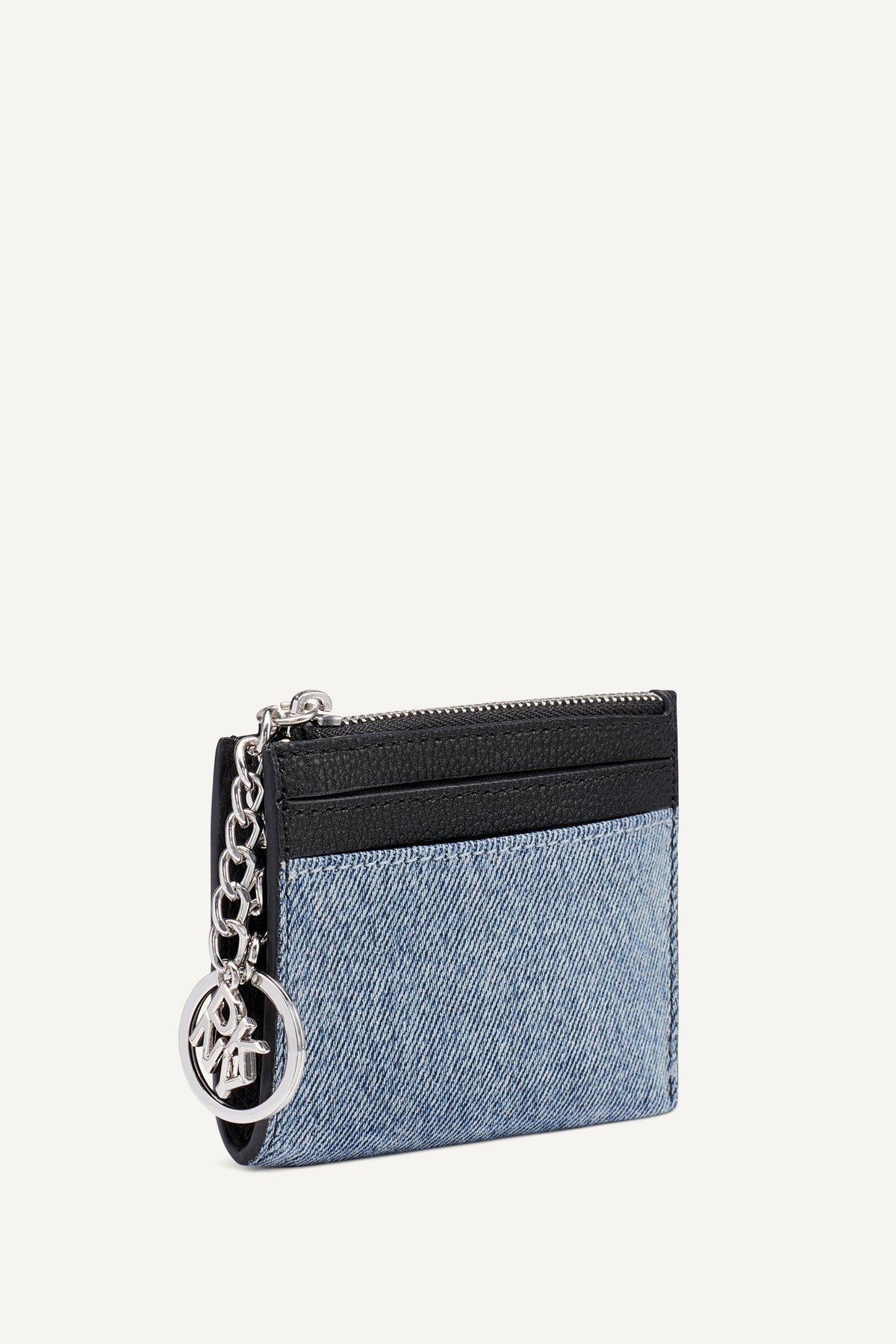SARAH TOP ZIP CARD HOLDER Denim/Black | DKNY