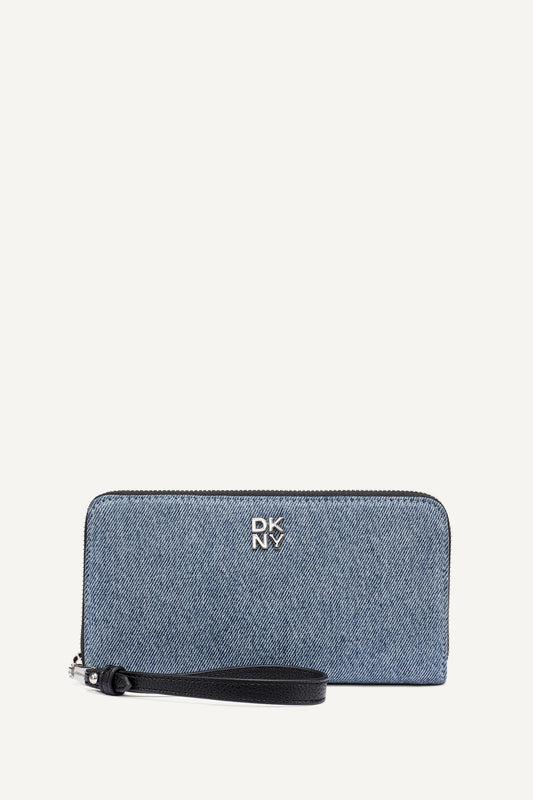 SARAH LARGE ZIP AROUND WALLET Denim/Black | DKNY