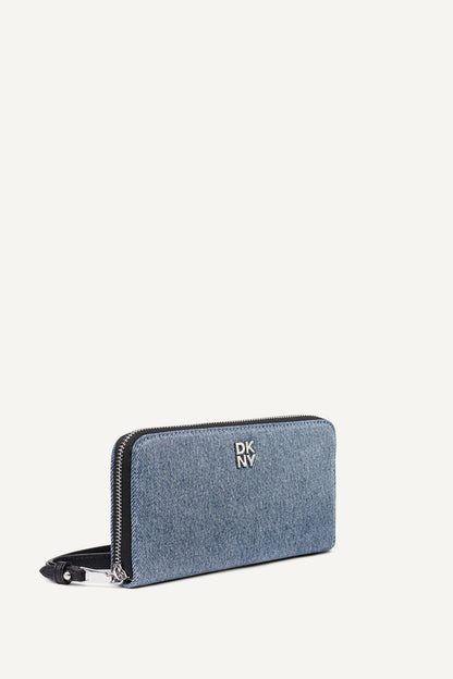 SARAH LARGE ZIP AROUND WALLET Denim/Black | DKNY
