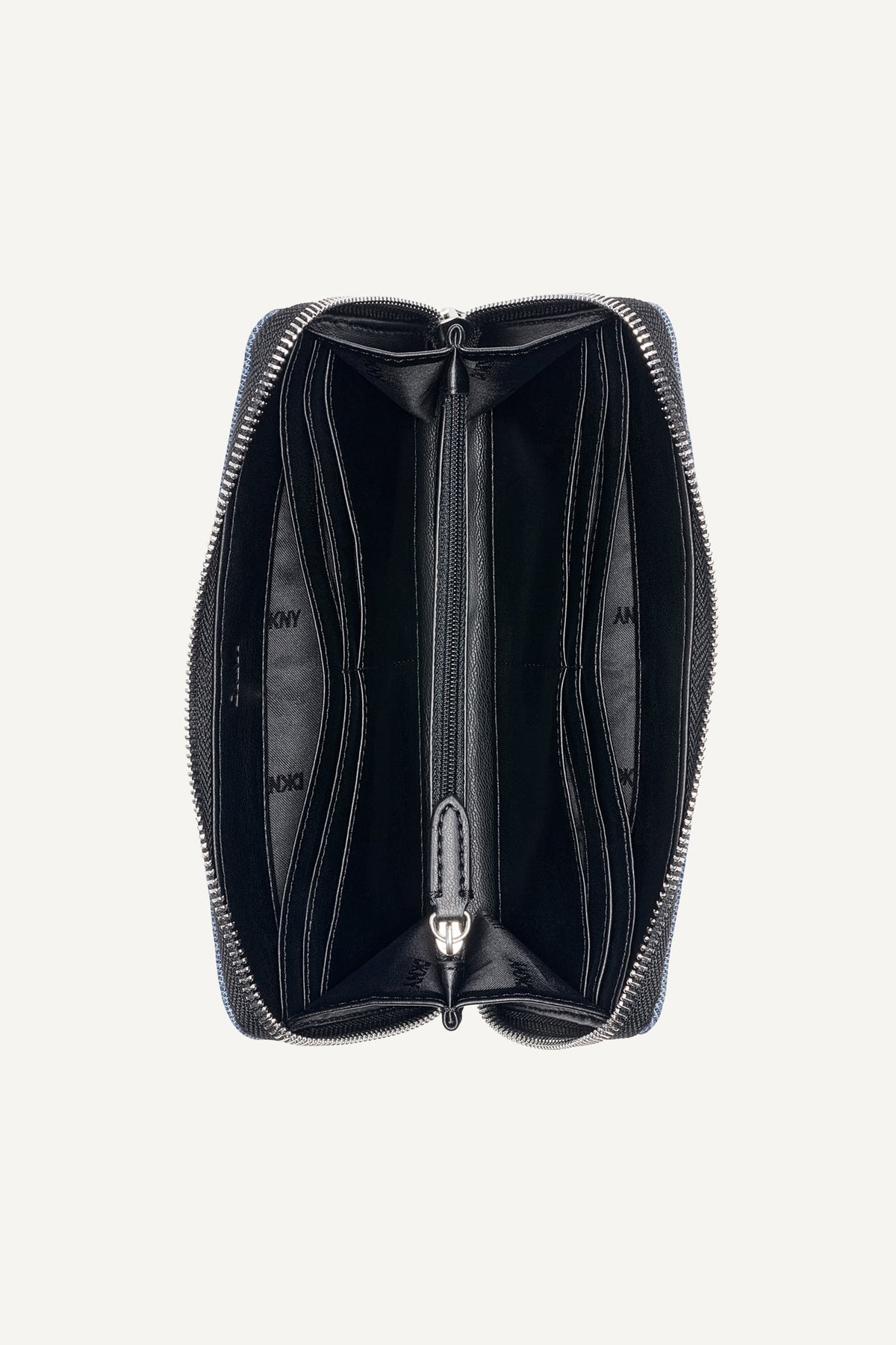 SARAH LARGE ZIP AROUND WALLET Denim/Black | DKNY