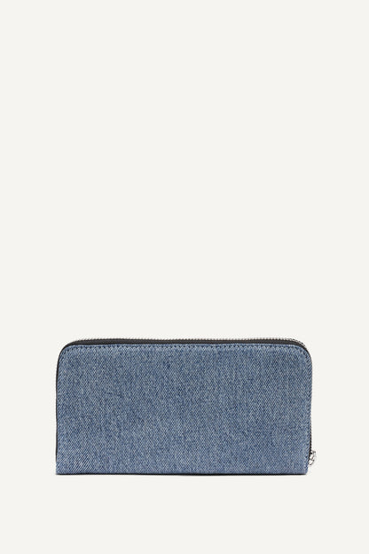 SARAH LARGE ZIP AROUND WALLET Denim/Black | DKNY