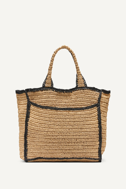 HADLEE MEDIUM WOVEN TOTE Natural/Black | DKNY