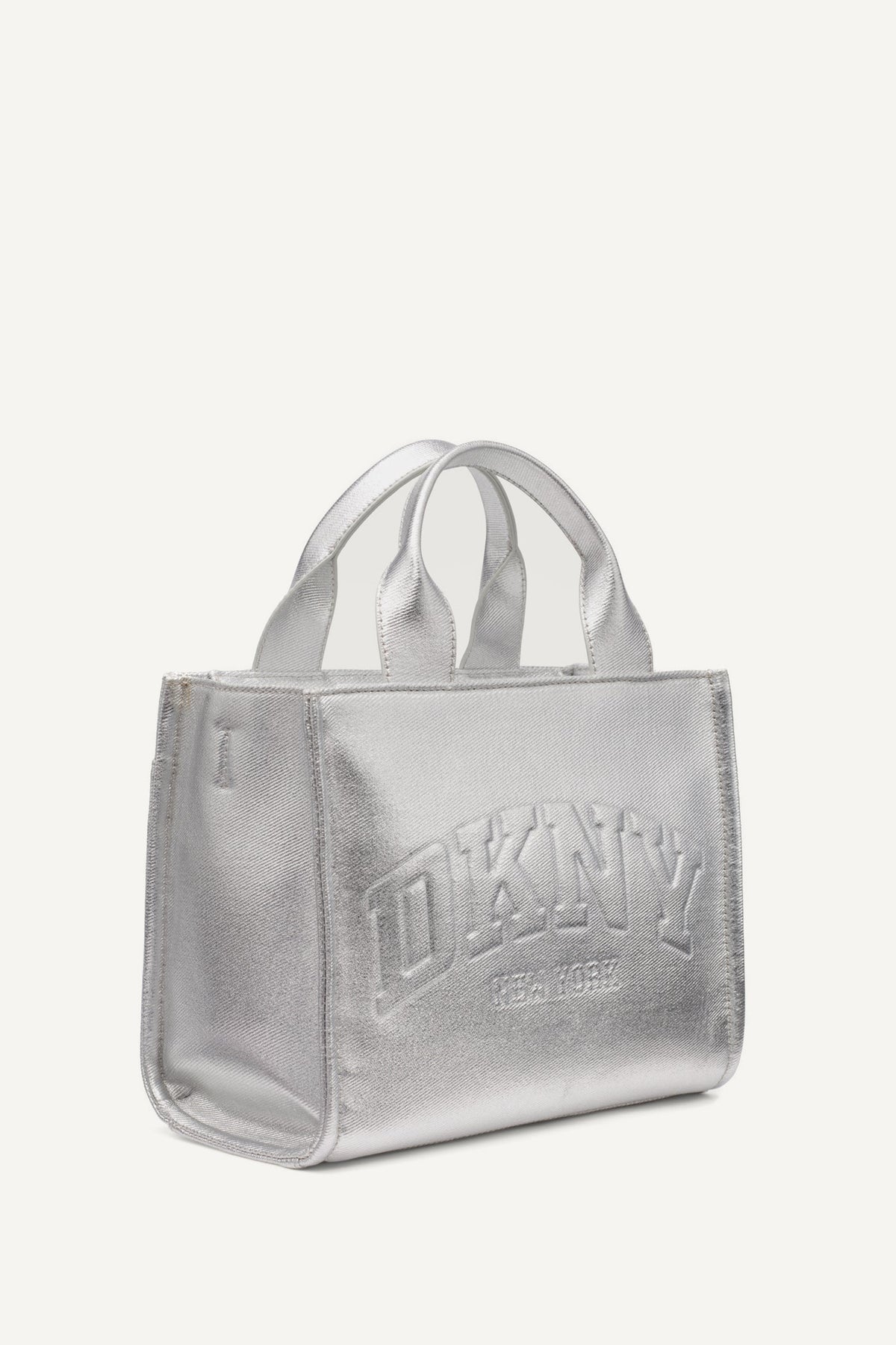 HADLEE SMALL METALLIC LOGO-EMBOSSED TOTE SILVER | DKNY