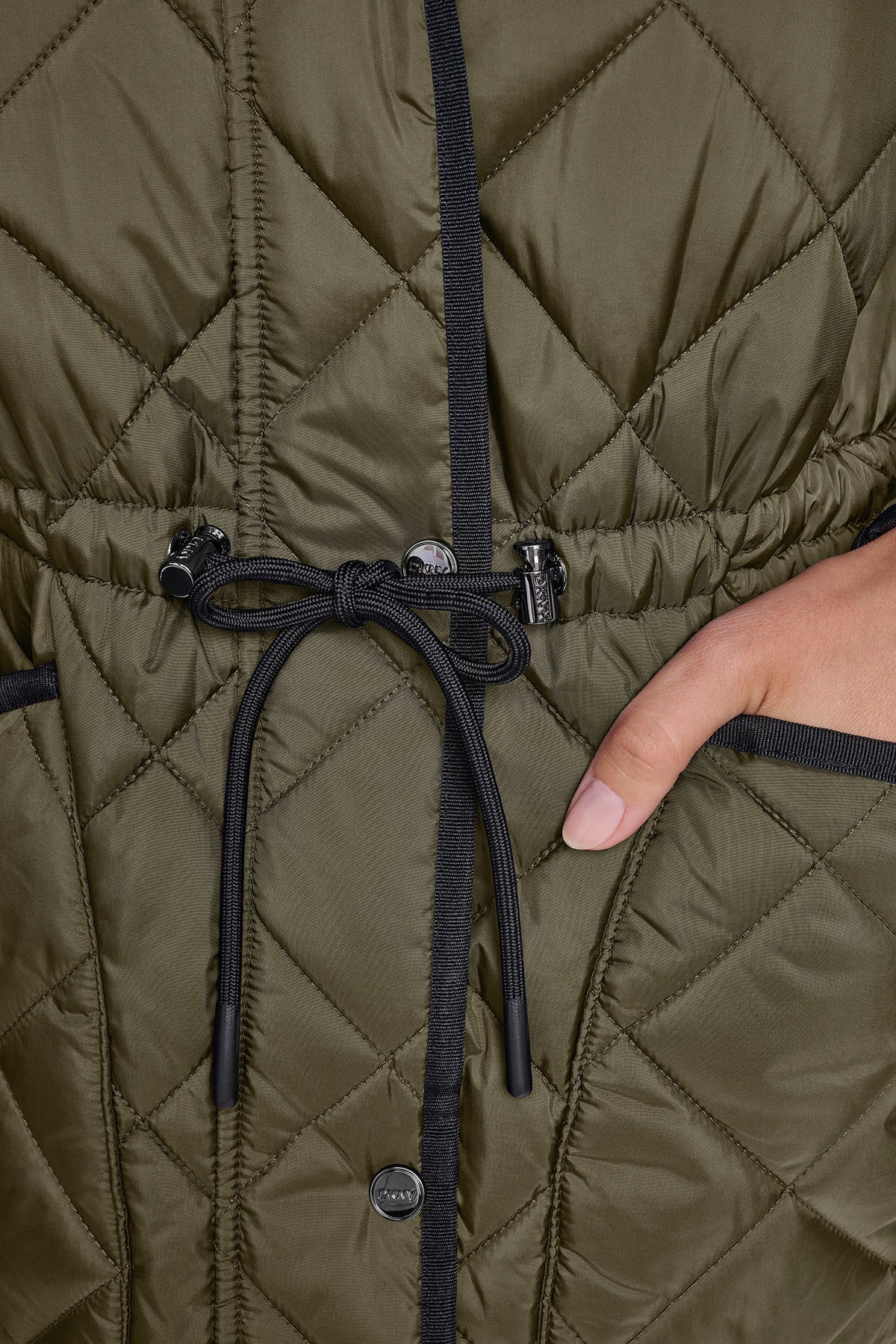 CORDUROY COLLAR HOODED QUILTED COAT Dark Navy | DKNY