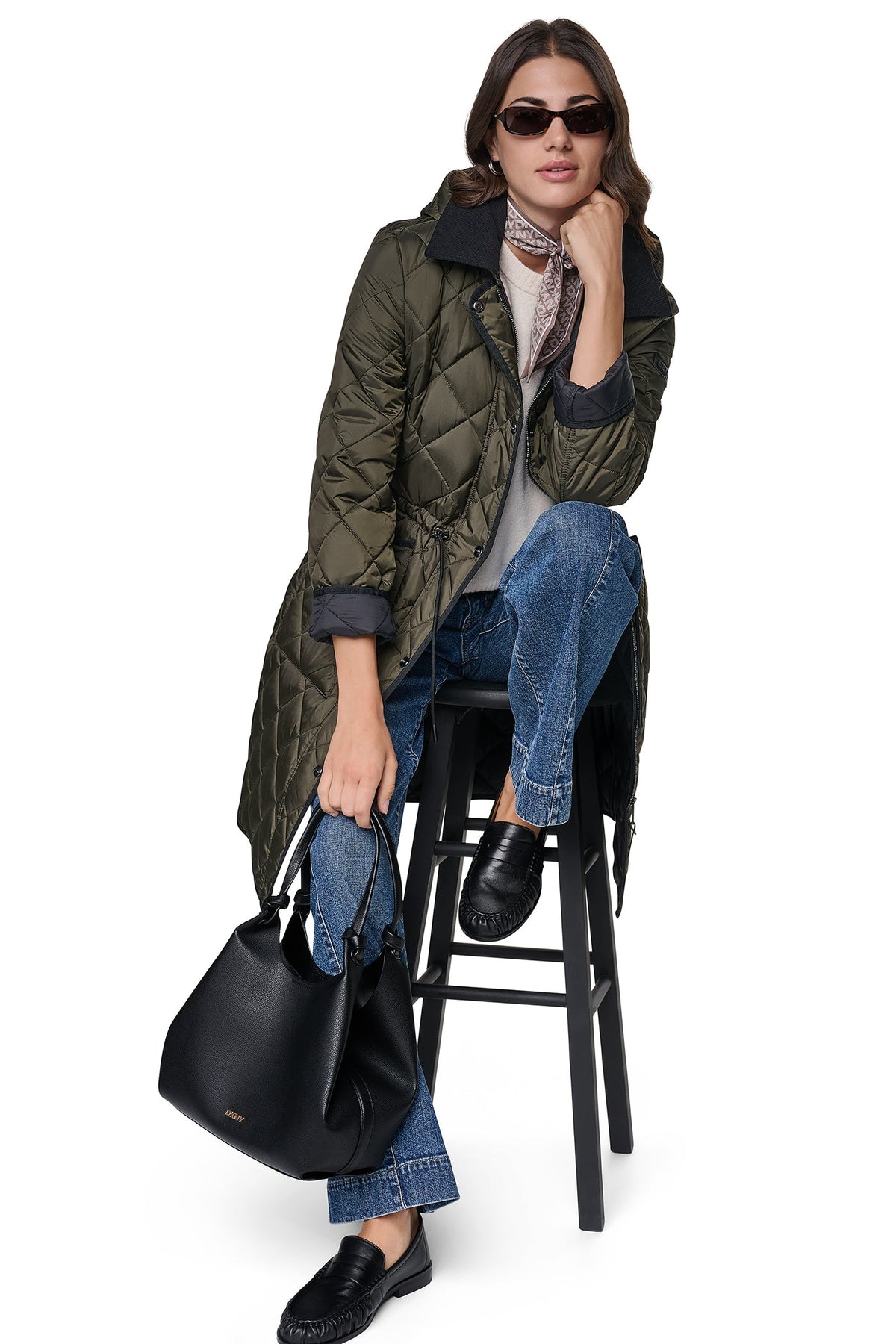 CORDUROY COLLAR HOODED QUILTED COAT Dark Navy | DKNY