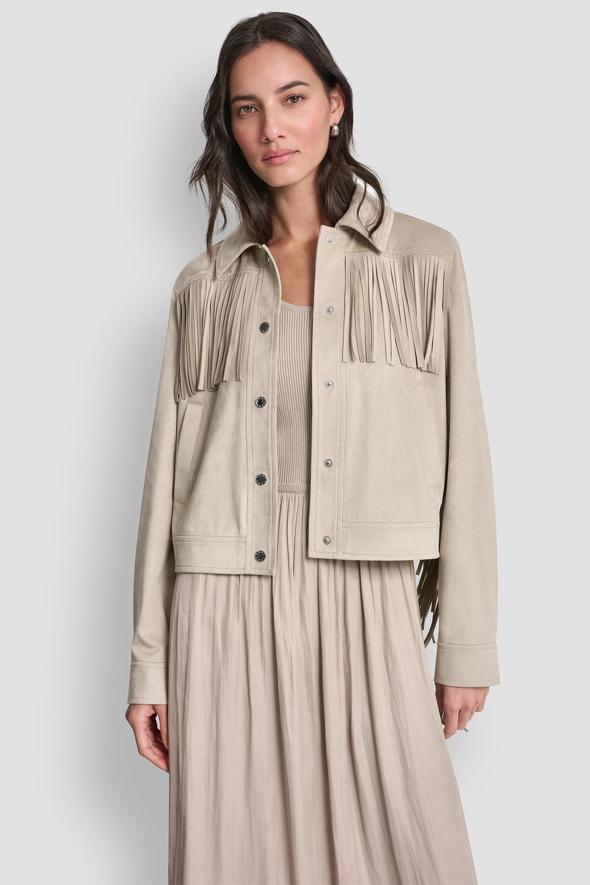 FRINGE JACKET Pebble | DKNY