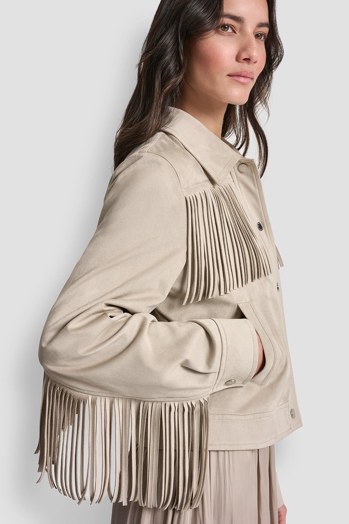 FRINGE JACKET Pebble | DKNY