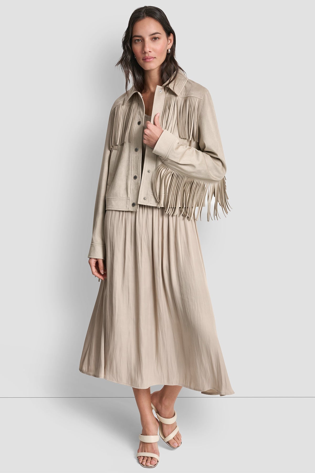 FRINGE JACKET Pebble | DKNY