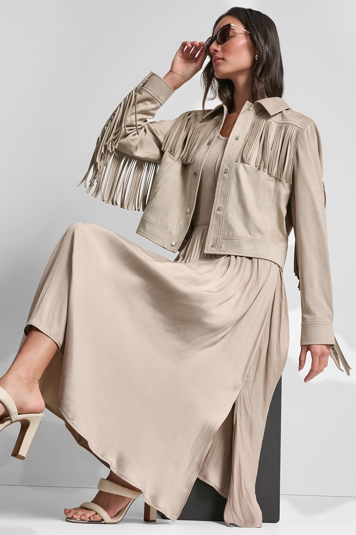 FRINGE JACKET Pebble | DKNY
