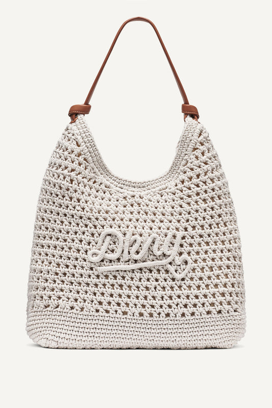 PAULA CROCHET LOGO HOBO BAG Natural | DKNY