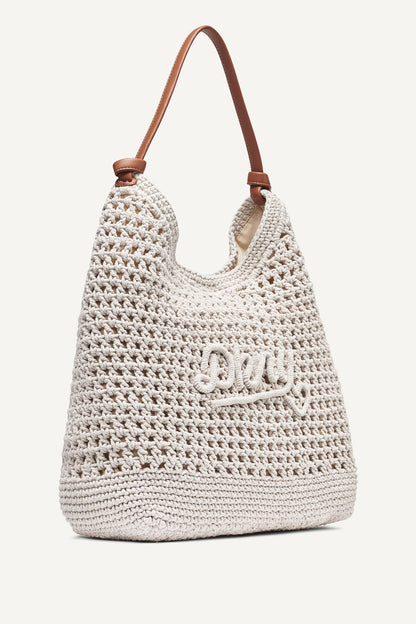 PAULA CROCHET LOGO HOBO BAG Natural | DKNY