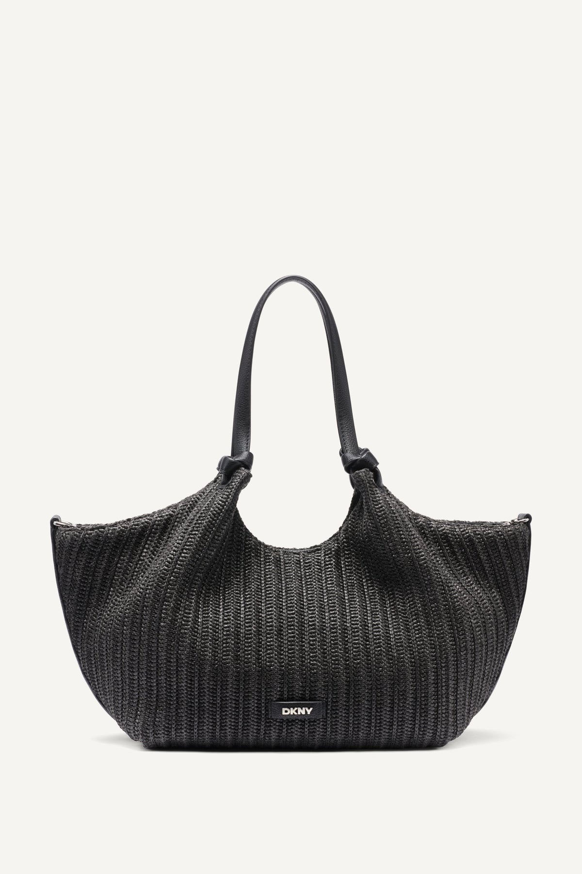 PAULA CROCHET RAFFIA MEDIUM COMMUTER TOTE Black/Silver | DKNY