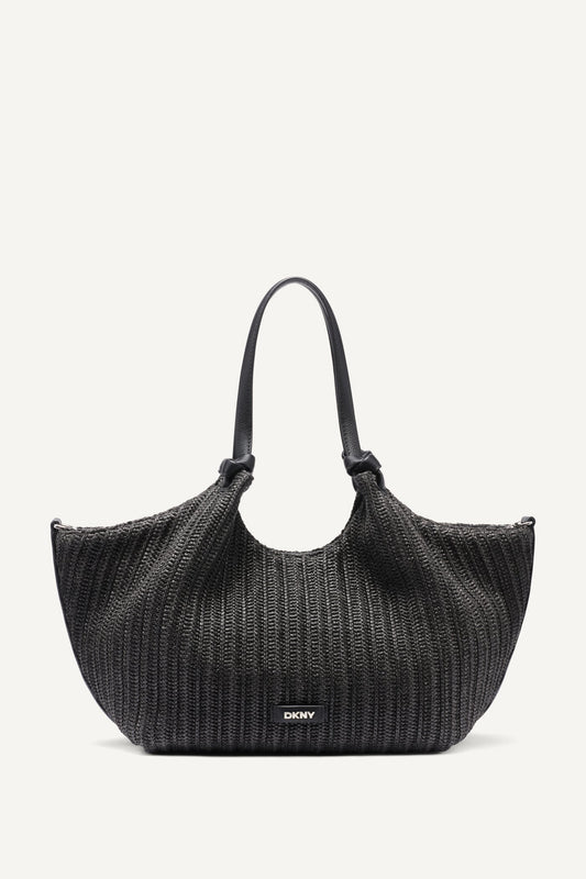 PAULA CROCHET RAFFIA MEDIUM COMMUTER TOTE Black/Silver | DKNY