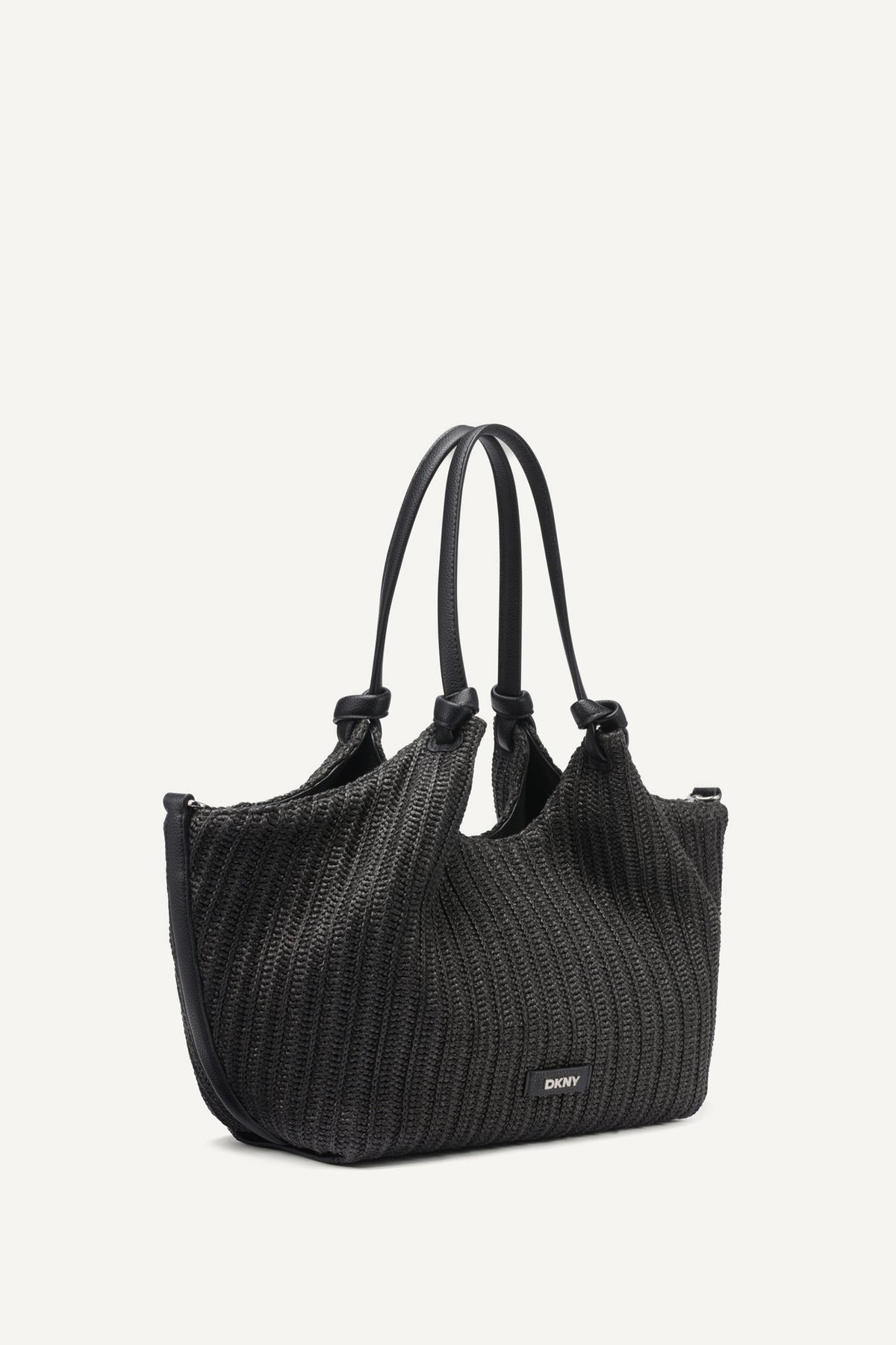 PAULA CROCHET RAFFIA MEDIUM COMMUTER TOTE Black/Silver | DKNY