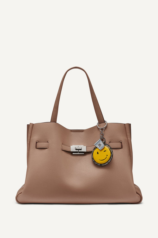 BRYAR LARGE SMILEY FACE SATCHEL Black/Silver | DKNY