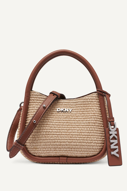 CAPRI WOVEN HOBO CROSSBODY BAG Natural/Saddle | DKNY
